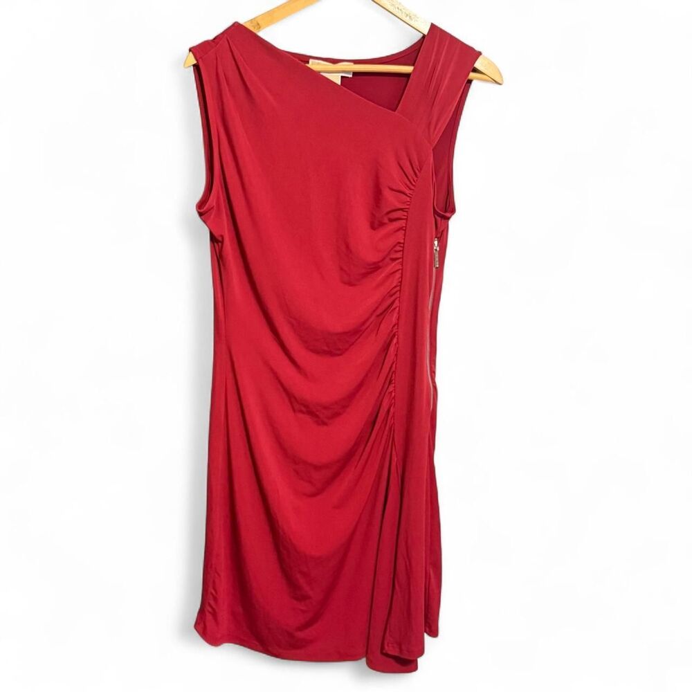 Michael Kors Red Ruched Mini Dress Size 8 Asymmetrical Y2K